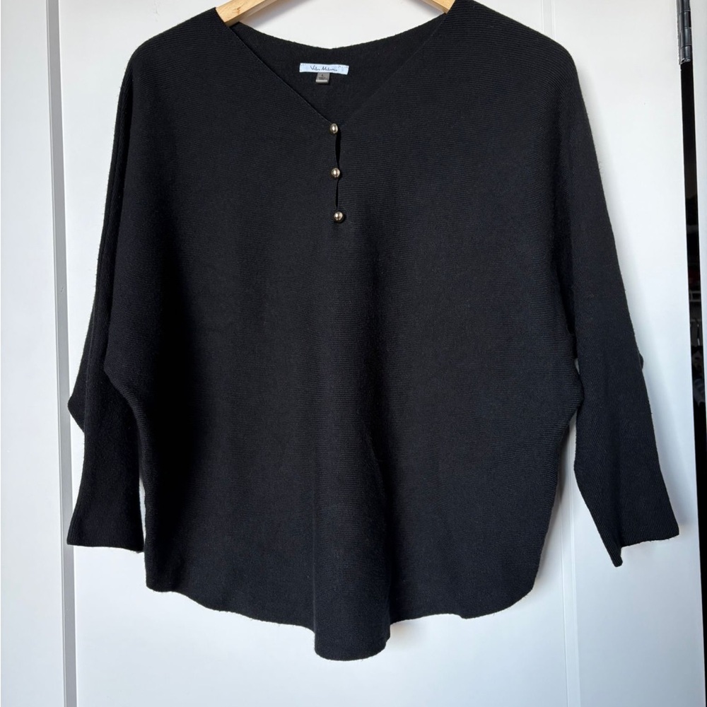 Villa Milano Black V-neck Sweater - Super Soft Elevated Basics Relaxed Boxy Fit